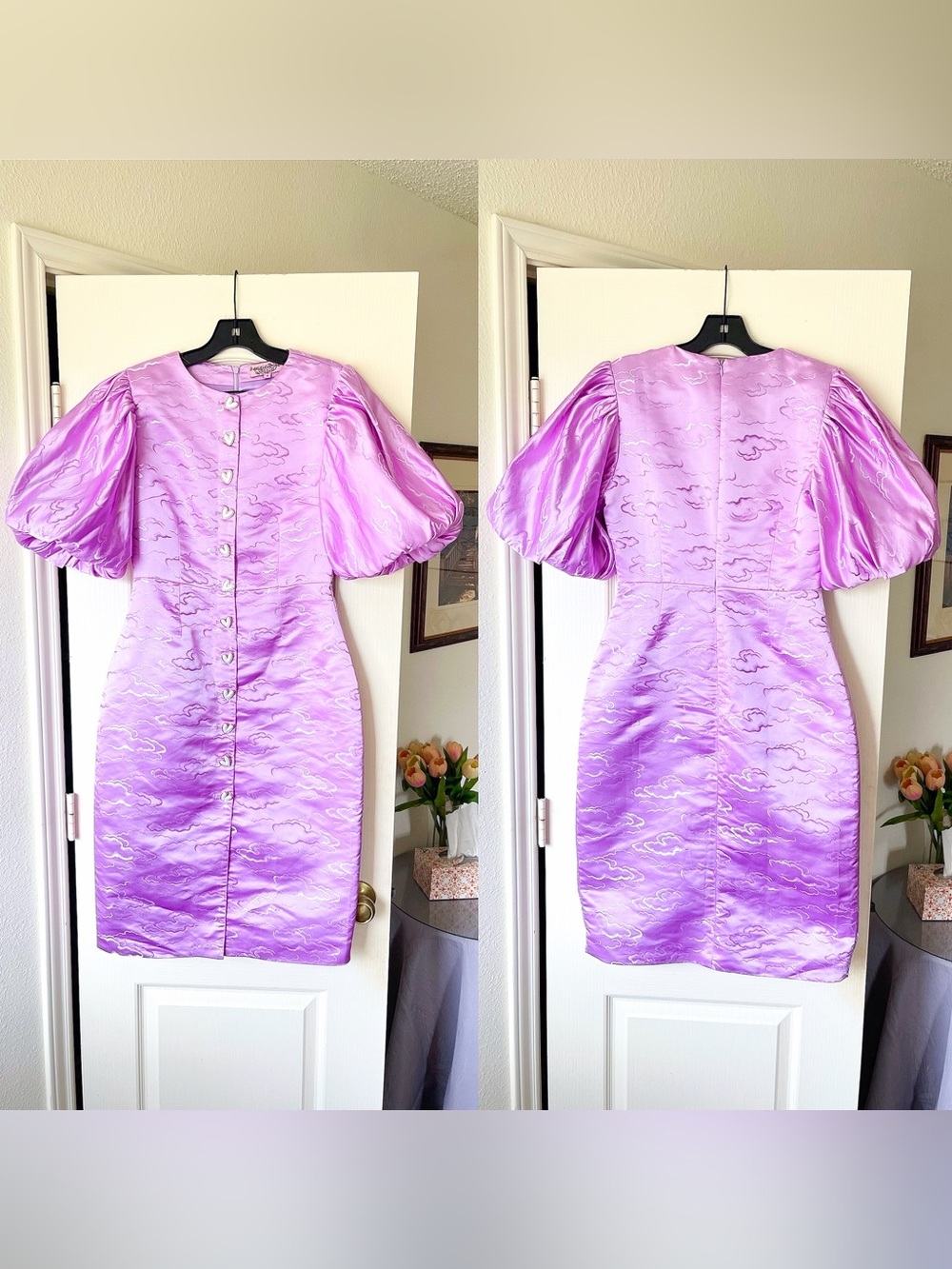 Madeleine‎ Simon Studio Puff Midi Dress Lilac Cloud Jacquard Small GUC